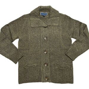 Karen Scott Petite Cardigan Sweater Top Women's‎ PS Olive Green Marled Buttons